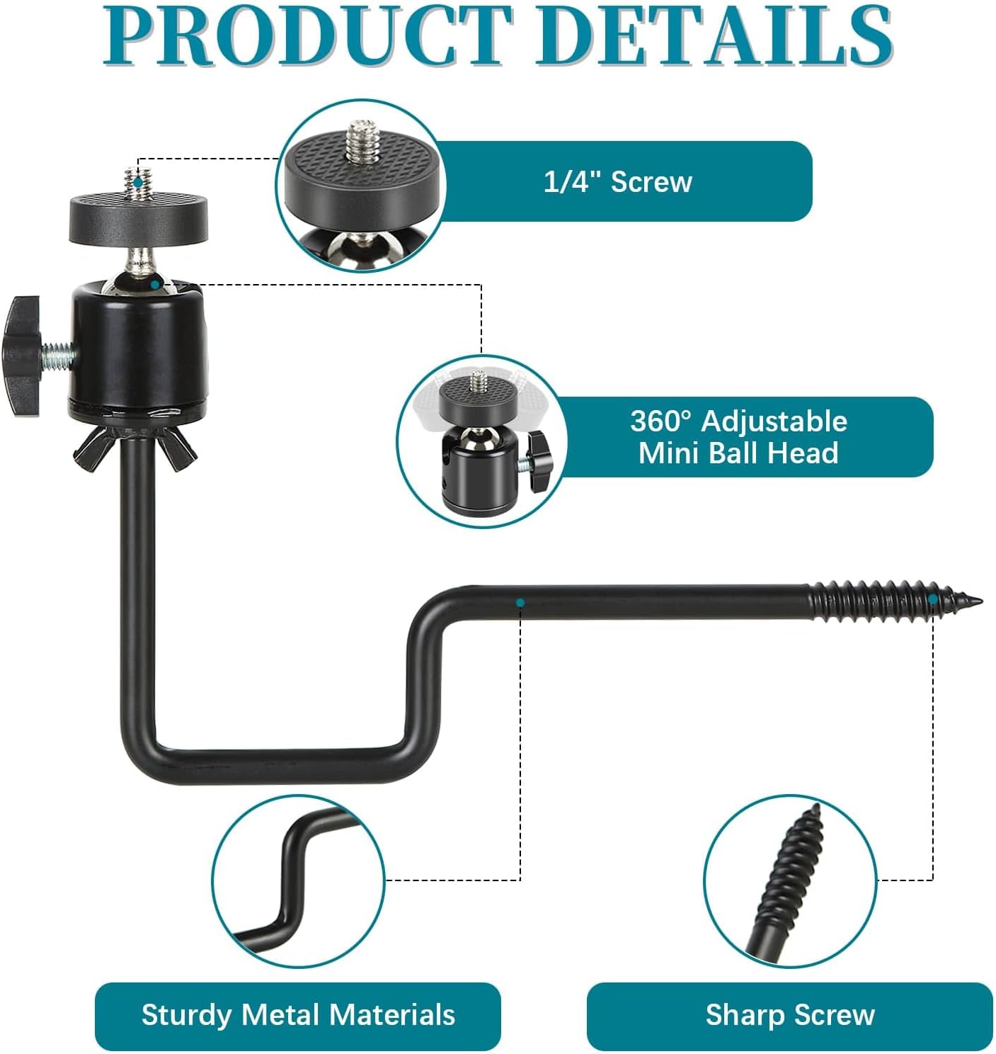 5Pcs Trail Camera Tree Mount, 1/4" x 20 Screw 360° Rotatable Interface Screw Mounting Bracket for Trail Cameras, Security Camera Holder, Hunting Accessories for Game Cam Solar Panels, etc.