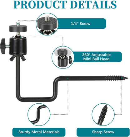 4 Pcs Trail Camera Tree Mount,1/4" x 20 Screw, 360° Rotatable Interface Tree Screw Mounting Bracket for Game Cam, Solar Panels, etc