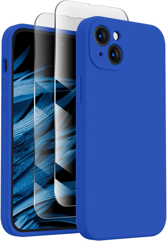 FireNova Designed for iPhone 15 Case, Silicone Upgraded [Camera Protection] Phone Case with [2 Screen Protectors], Soft Anti-Scratch Microfiber Lining Inside, 6.1 inch, Klein Blue