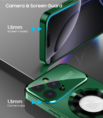 Magnetic for iPhone 16 Pro Max Case, Compatible with MagSafe, Built-in Camera Lens Protector, Logo View, Military Grade Drop Protection Phone Cover, Green