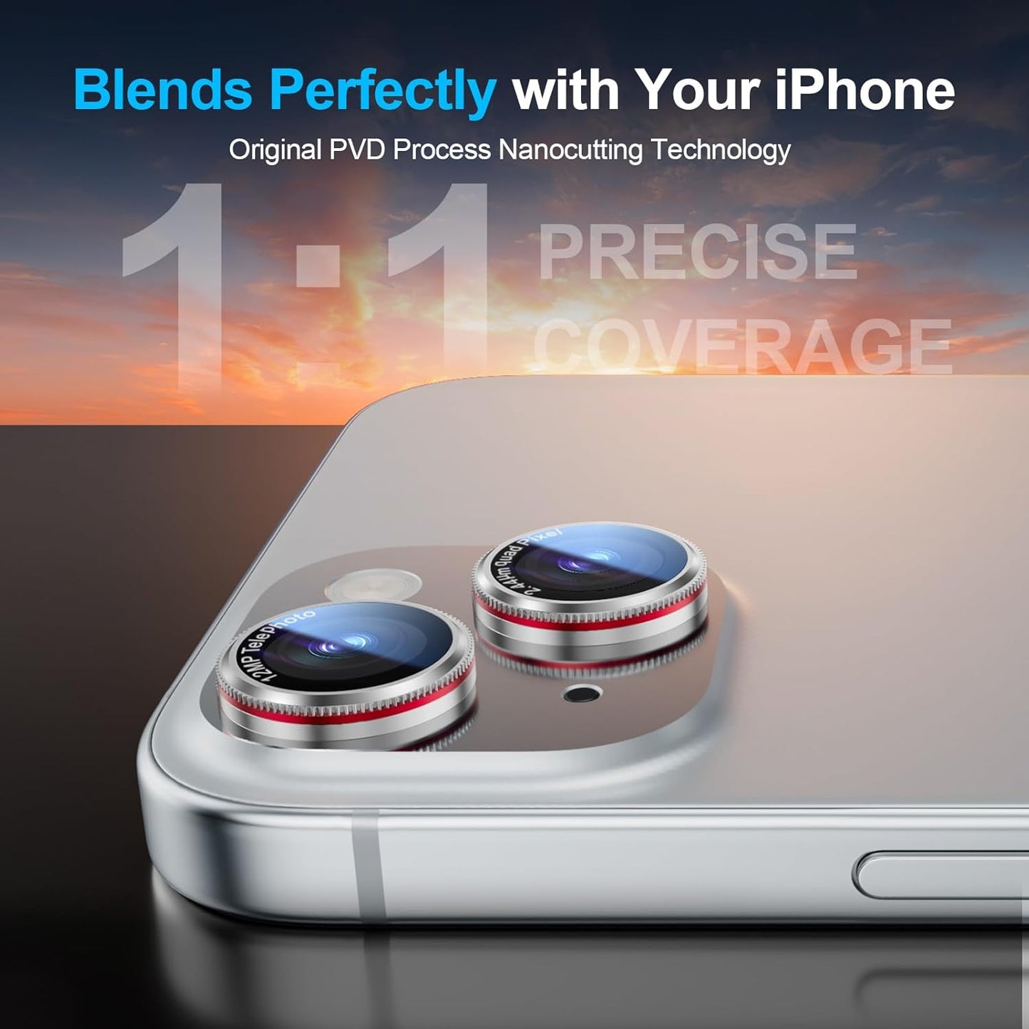 X-it 2 Pack Camera Lens Protector, Shatterproof Anti-Scratch Ultra HD Mechanical Gear Camera Protector, Anti-Glare Tempered Glass Lens Protector for iPhone 15/15 Plus/14/14Plus,Case Friendly,SilverRed