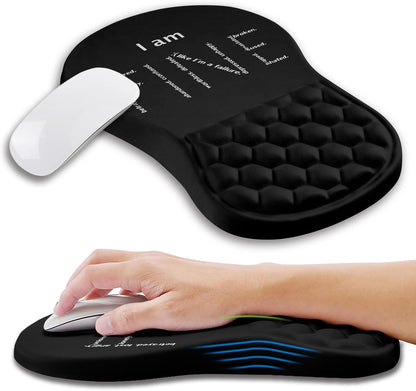 Ergonomic Mouse Pad Wrist Support with Memory Foam Massage Bulge, Carpal Tunnel Pain Relief Mousepad Wrist Rest for Mouse(12x8 inch, I Am Fine)