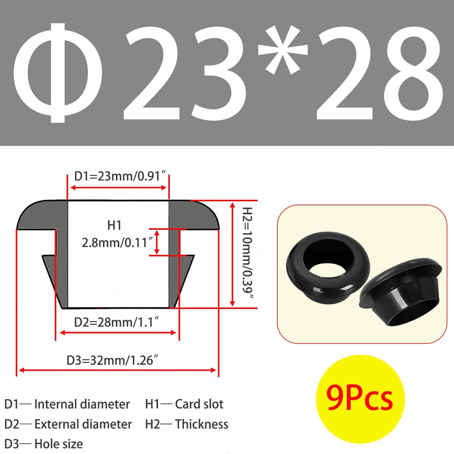 Qrity 9 PCS Rubber Grommets Cable Railing, Car Grommet, Cable Railing Protective Sleeves for Metal Posts, ID 23mm Mount Dia 28mm