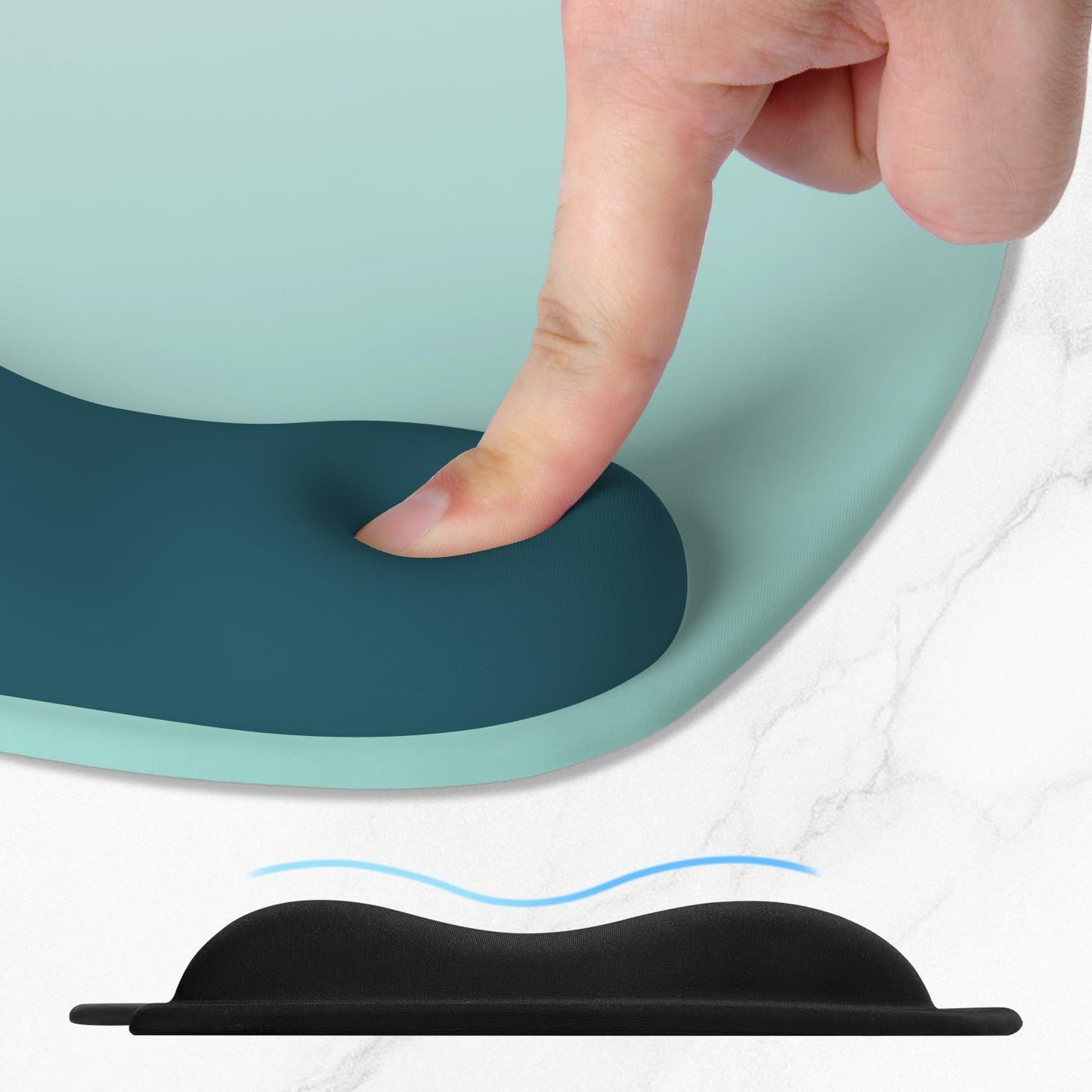 ITNRSIIET Ergonomic Mouse Pad, Cushioned Gel Wrist Rest, Non-Slip Base, Smooth Surface, Cute Multi-Color, 9.5 x 8.2 in, Light Green to White