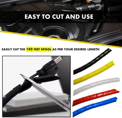 Kable Kontrol Vortex Spiral Cable Wrap - 1/4” Inch 100’ Feet Long - Hose Protector Flexible Polyethylene Wire Conduit Tubing Cable Sleeve Cord Cover to Organize Wires – Black