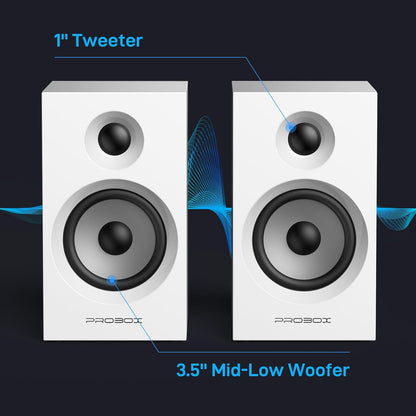 BT16 Active Bookshelf Speakers 3.5" Woofer with 1" Tweeter, 60W RMS-Bluetooth 5.3, Built-in 24bit DAC Dynamic 3D 2.0 Surround Sound, Computer Gaming PC Speakers - White