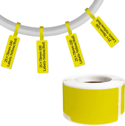 100 Pcs Cable Labels - Waterproof Wire Cord Labels, Tear Resistant Wire Label, Self Adhesive Cord Organizing Label, for Cable Management, Compatible with PUQU AQ20 Label Makers(Yellow) 25x78mm