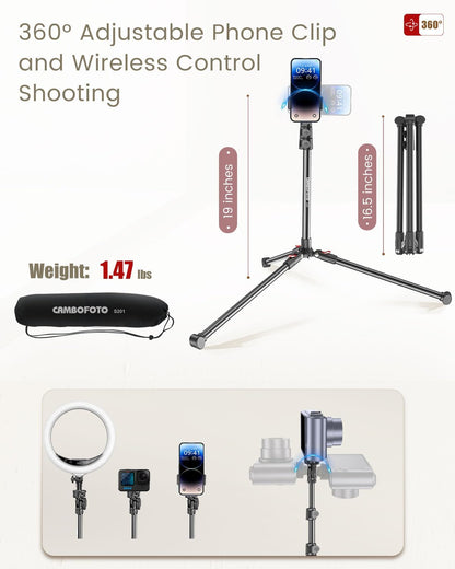 87" Phone Tripod, Overhead Flexible Tall Tripod Stand with Remote, Selfie Stick, Compatible with iPhone, 15.7" Gooseneck/Adjustable 360 Head, Gopro/Ring Light/Webcam/Video Recording/Vlogging