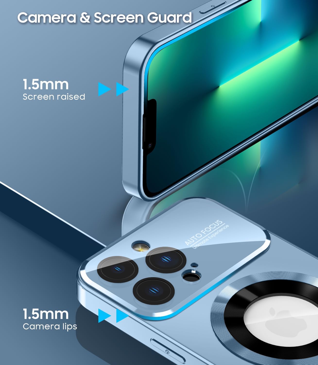 Magnetic for iPhone 13 Pro Max Case, Compatible with MagSafe, Built-in Camera Lens Protector, Logo View, Military Grade Drop Proof Phone Case Cover, Sierra Blue