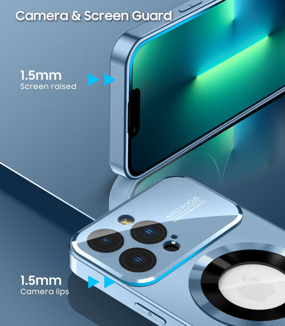 Magnetic for iPhone 13 Pro Max Case, Compatible with MagSafe, Built-in Camera Lens Protector, Logo View, Military Grade Drop Proof Phone Case Cover, Sierra Blue