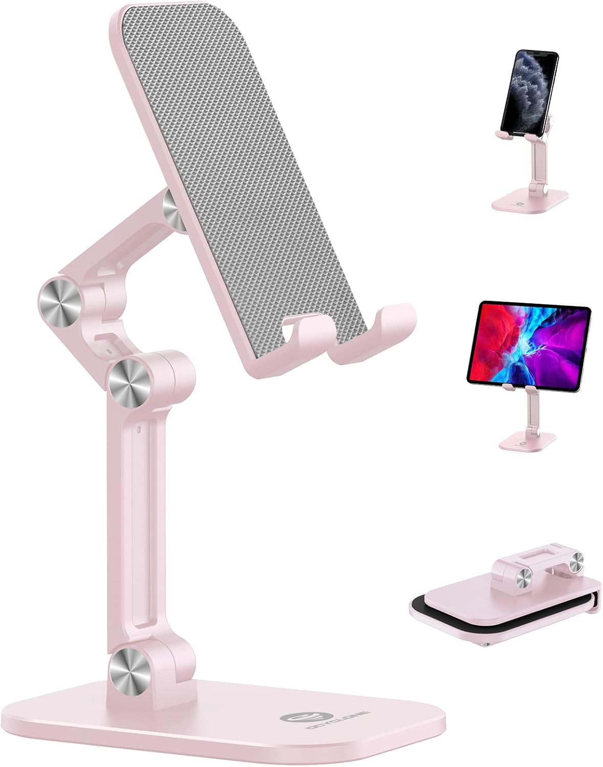 OCYCLONE Phone Stand, Adjustable Height and Angle Foldable Cell Phone Stand Holder for Desk, Taller iPhone Stand Compatible with 4.7"-13" Smartphones iPad Tablet, Pink