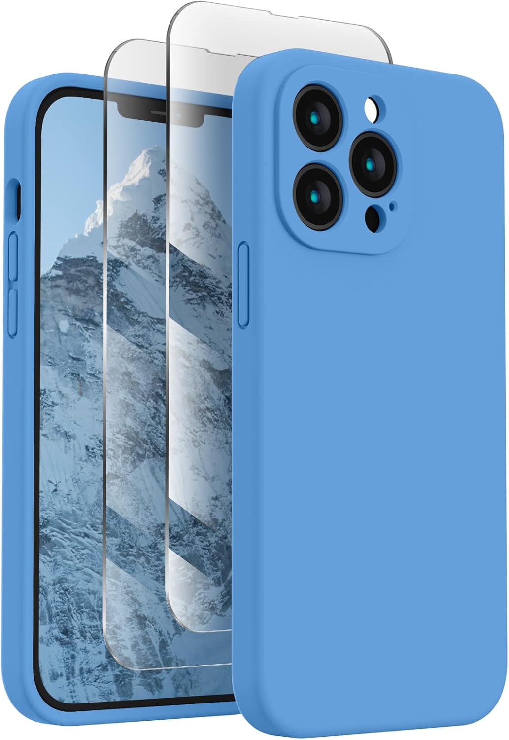 FireNova Designed for iPhone 13 Pro Case, Silicone Upgraded [Camera Protection] Phone Case with [2 Screen Protectors], Soft Anti-Scratch Microfiber Lining Inside, 6.1 inch, Blue