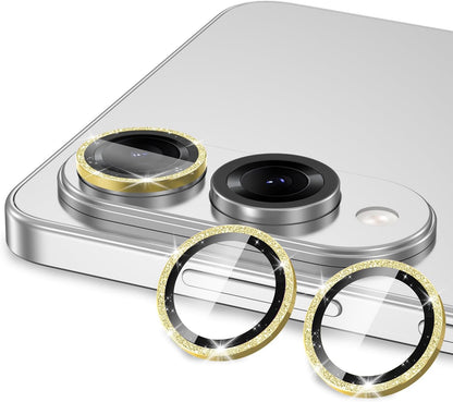 for Samsung Galaxy S25 Edge Camera Lens Protector, Individual Metal Ring Tempered Glass Lens Cover, [Strong Adsorption] Scratch Resistant Ultra-Thin HD Clear Lens Cover, 1 Set-Gold Sparkly