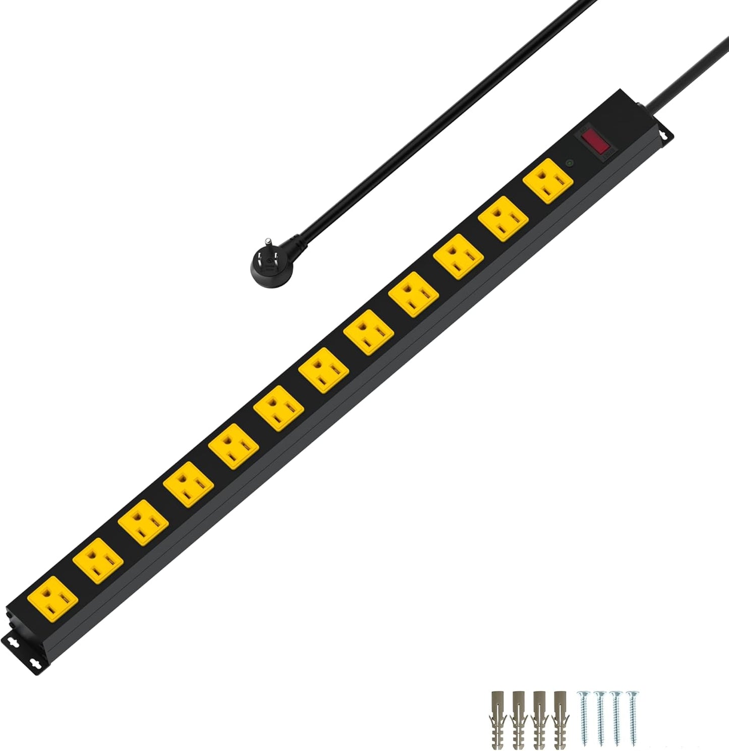 Metal 12 Outlet Mountable Power Strip, Surge Protector Heavy Duty Cord Wide Spaced and Wall Mount Metal Powerstrip for Outdoor, Desk, Garage, Industrial, Shop and Indoor (10ft)