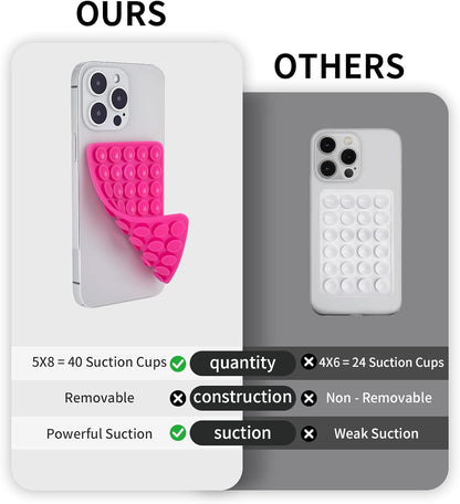 2 Pack Silicone Double-Sided Suction Grip – 40 Cups per Side, Strong Hold for iPhone, Galaxy, Pixel, Android – Hands-Free for Selfies & Videos (Rose Red)