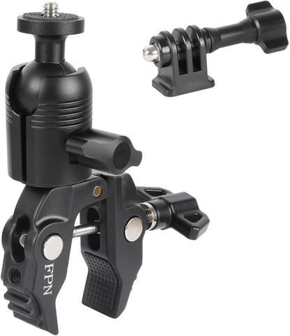 Aluminum Alloy Super Clamp Camera Mount with 360° Ball Head for Bike/Motorcycle Handlebar Pole Tripod Rod 0.5-2.0" Diameter, Compatible with GoPro, Insta360 X5 X4, DJI Osmo Action 5 Pro, Pocket 3