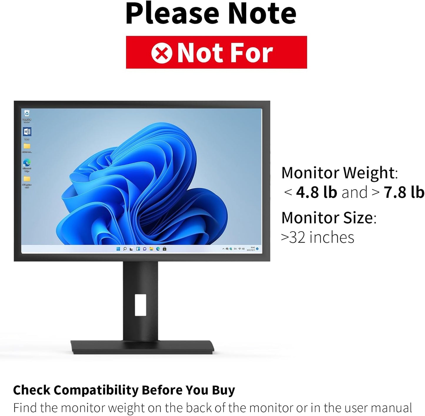 Vesa Monitor Stand with Spring-Adjustable Height, Swivel, Tilt, Rotation Vesa Stand, Compatible with Monitors Within 32 inches and Weighing Between 4.8-11lb (Black, Only for 4.8-7.8 lb Monitor)