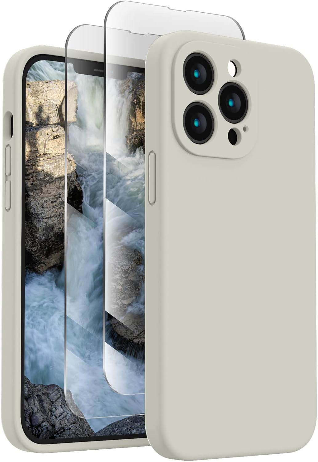 FireNova Designed for iPhone 13 Pro Max Case, Silicone [Camera Protection] Phone Case with [2 Screen Protectors], Soft Anti-Scratch Microfiber Lining Inside, 6.7 inch, Stone