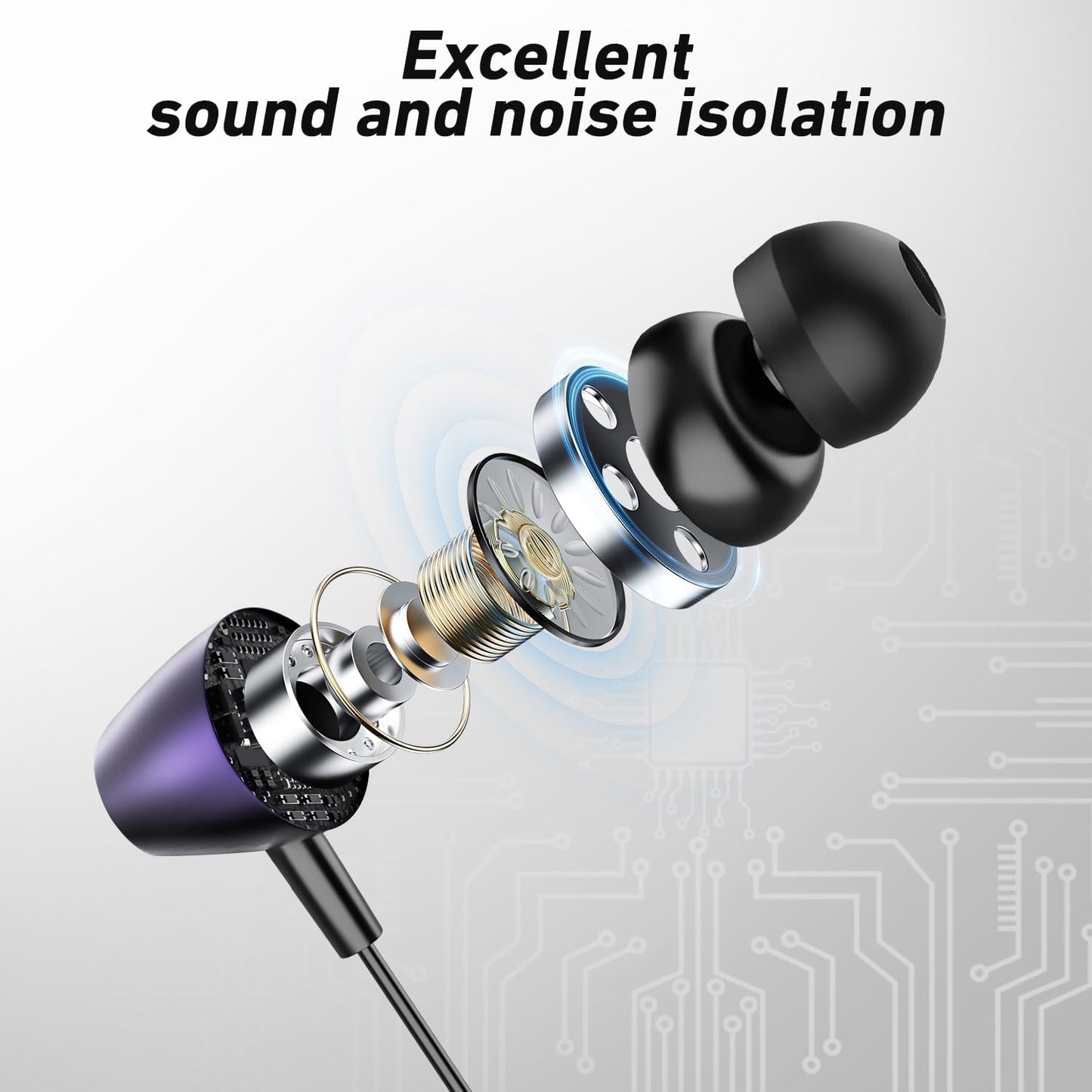 Keyron Lightning Headphones for iPhone [MFi Certified],Wired Earbuds with Built-in Microphone & Volume Control, Earphone Compatible with iPhone 14/13/12/11/XR/XS/X/8/7/SE/Pro/Pro Max, Black/Purple,2Pc