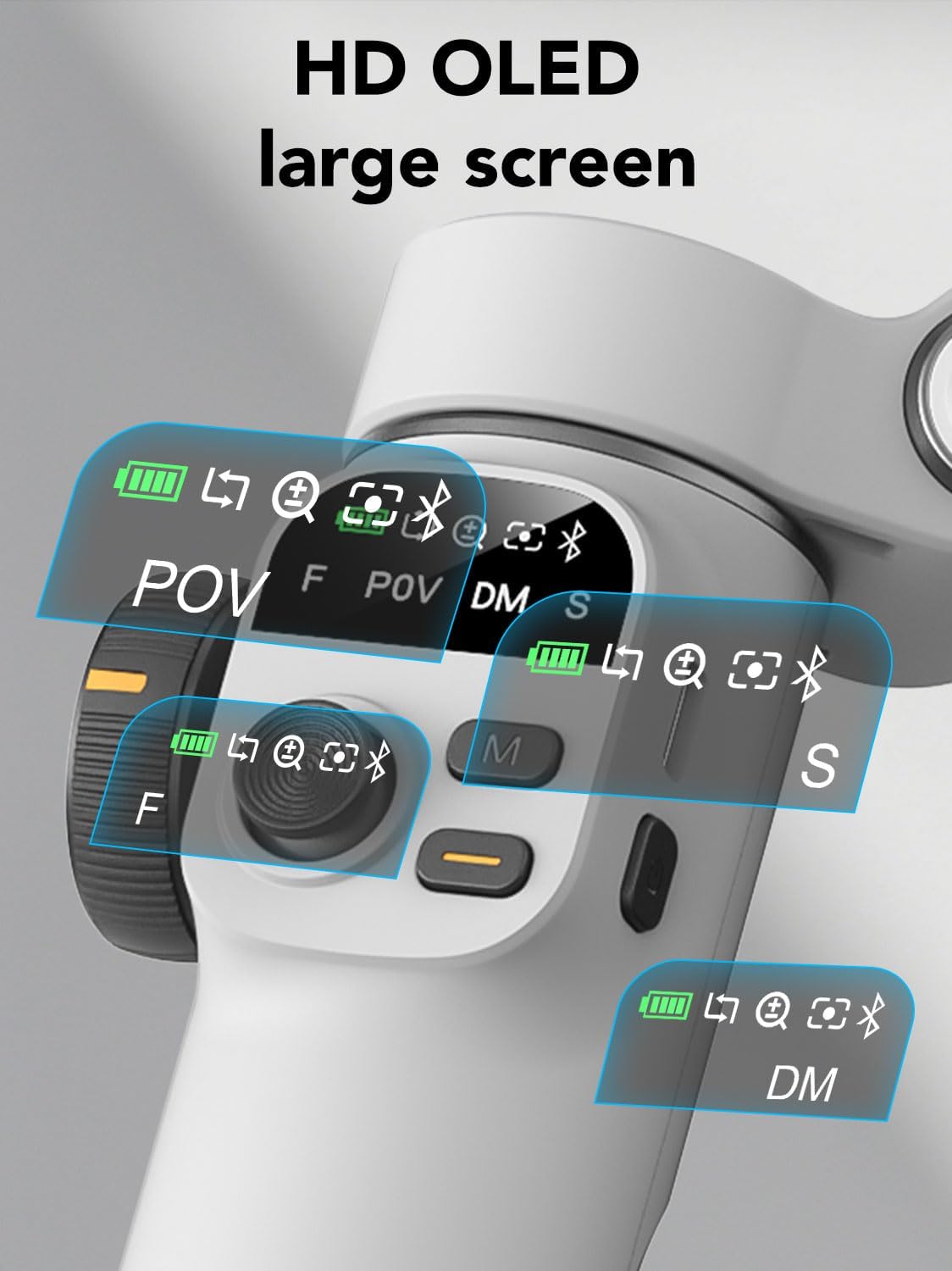 Smart X2 Gimbal Stabilizer for iPhone, Built-in 20cm Extension Rod, 3-axis Handheld Smartphone Gimbal, Foldable Phone Tracking Tripod Selfie Stick w/OLED Display, Video Recording, White