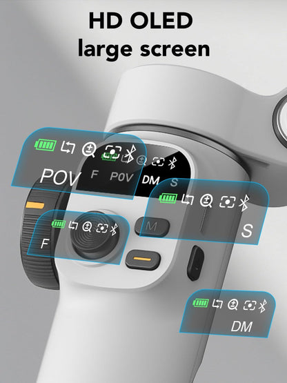 Smart X2 Gimbal Stabilizer for iPhone, Built-in 20cm Extension Rod, 3-axis Handheld Smartphone Gimbal, Foldable Phone Tracking Tripod Selfie Stick w/OLED Display, Video Recording, White