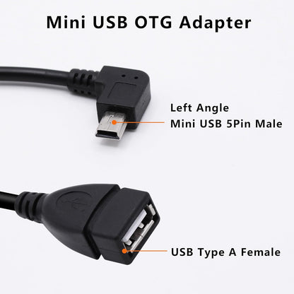 90 Degree Mini USB to USB A OTG Adapter Cable 5.5in Left Angle Mini USB 5-Pin Type B Male to USB Type A Female Adapter Cord for Digital Cameras,Black,14cm(2 Pack,Left)