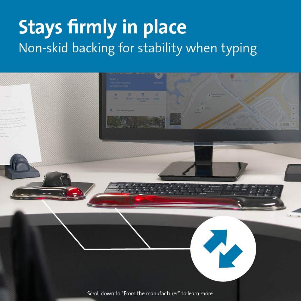 Kensington Duo Gel Mouse & Keyboard Wrist Rest Bundle Set, Ergonomic Keyboard and Mouse Pad With Wrist Support, Keyboard Wrist Rest, Computer Keyboard Pad, Cooling Gel, Non-Skid Backing, Red K50036WW
