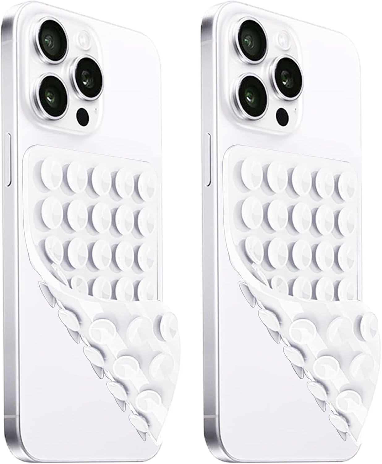2 Pack Silicone Suction Cup Phone Case Mount Double Sided, Hands-Free Strong Grip Silicon Phone Holder, Non Slip Phone Accessories for Selfies and Videos (White)