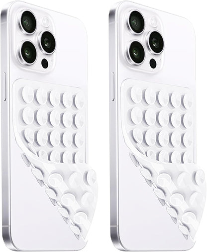 2 Pack Silicone Suction Cup Phone Case Mount Double Sided, Hands-Free Strong Grip Silicon Phone Holder, Non Slip Phone Accessories for Selfies and Videos (White)