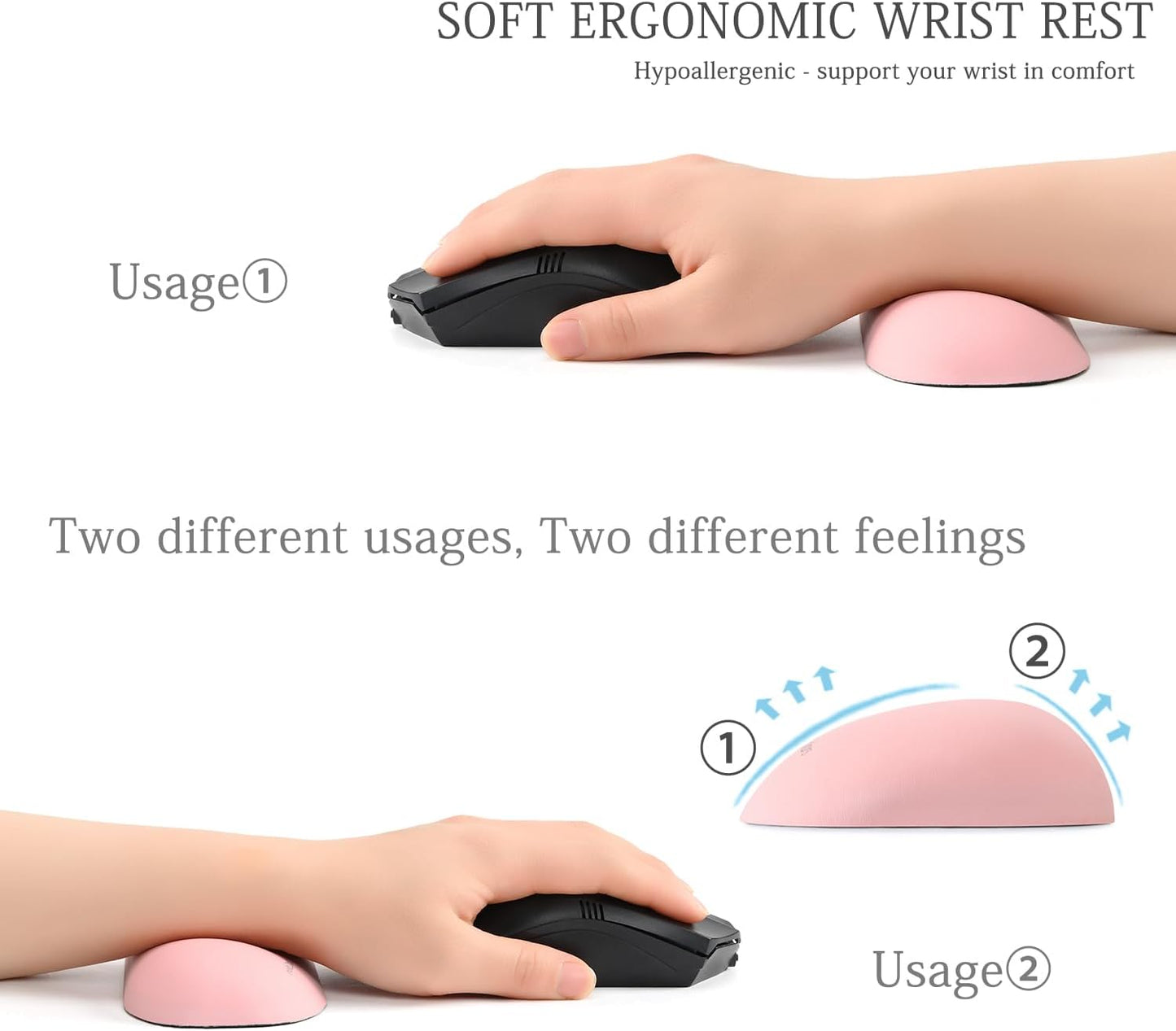 UnivoColors Design-Wave Set of Wrist Rest,Artificial Sheepskin+Memory Foam+Ergonomic+Anti-Slip Gel, Resilience Support During Work and Gaming,Keyboard Accessory,Pink