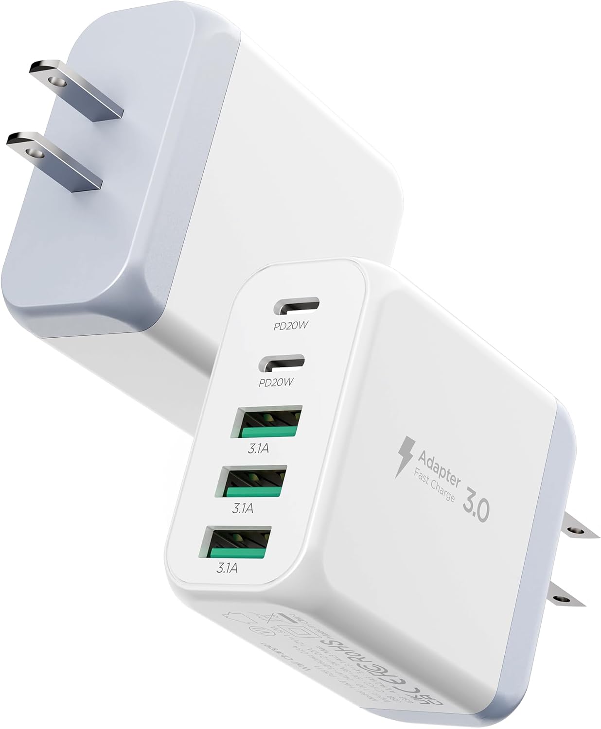 USB C Charger Block, [2-Pack] Type C Charger Fast Charging,50W 5-Port USB Wall Charger Multiport Type C Charging Block Cube for iPhone 16 15 14 13 12 11 Pro Max XS, iPad, Samsung & More-White