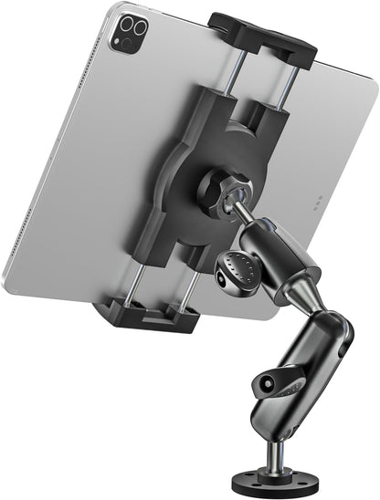 woleyi Aluminum Drill Base Tablet Holder for Car Dashboard - [360° Adjustable 2-Stage Arm] Heavy Duty Tablet Mount for Truck Car Mount Wall Desk, for iPad Pro/Air/Mini/Galaxy Tab/Z Fold, 4-13" Devices
