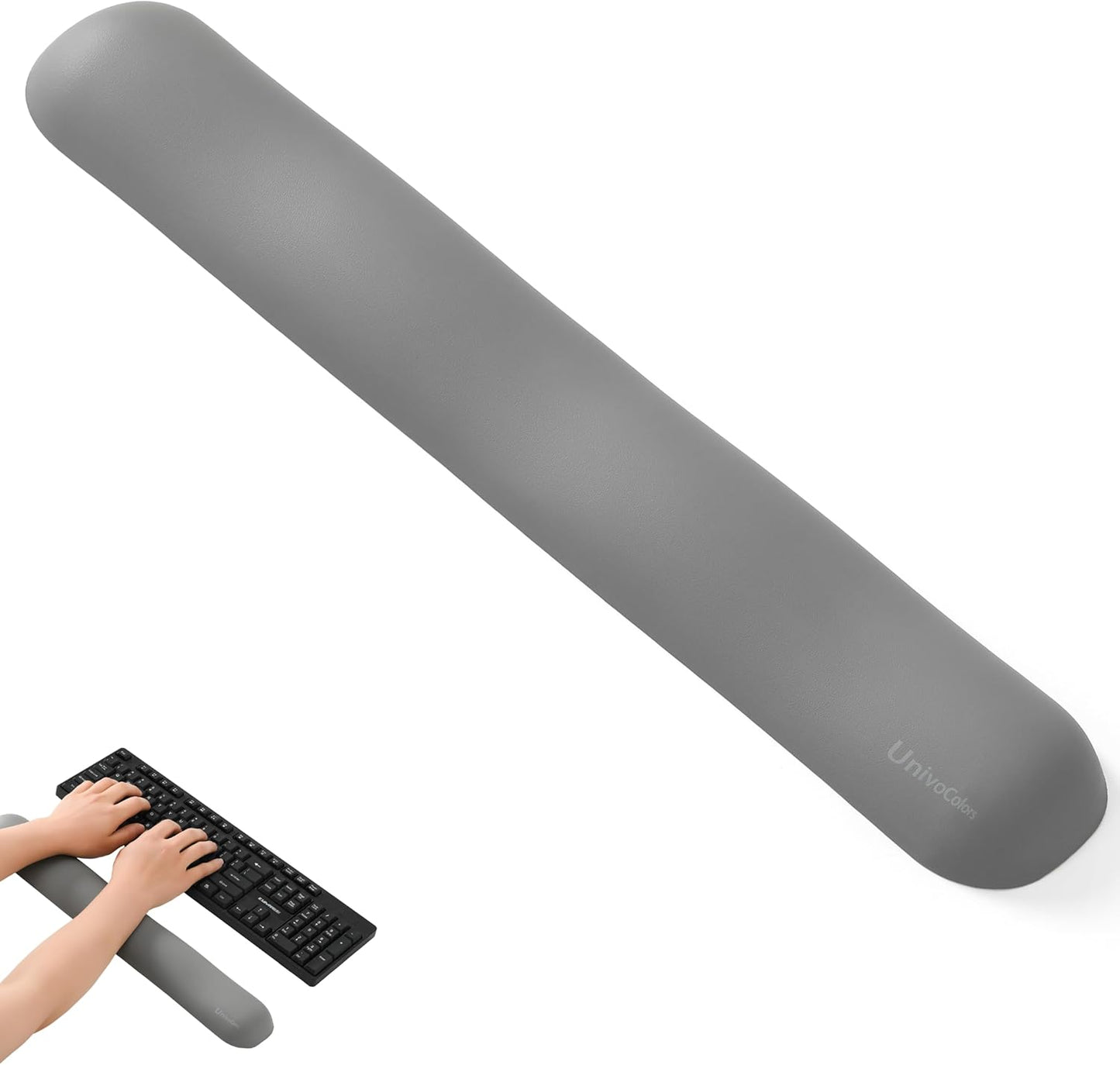 UnivoColors Design-Wave Keyboard Wrist Rest, Artificial Sheepskin+Memory Foam+Ergonomic+Anti-Slip Gel, Resilience Support During Work and Gaming,Keyboard Accessory,Grey