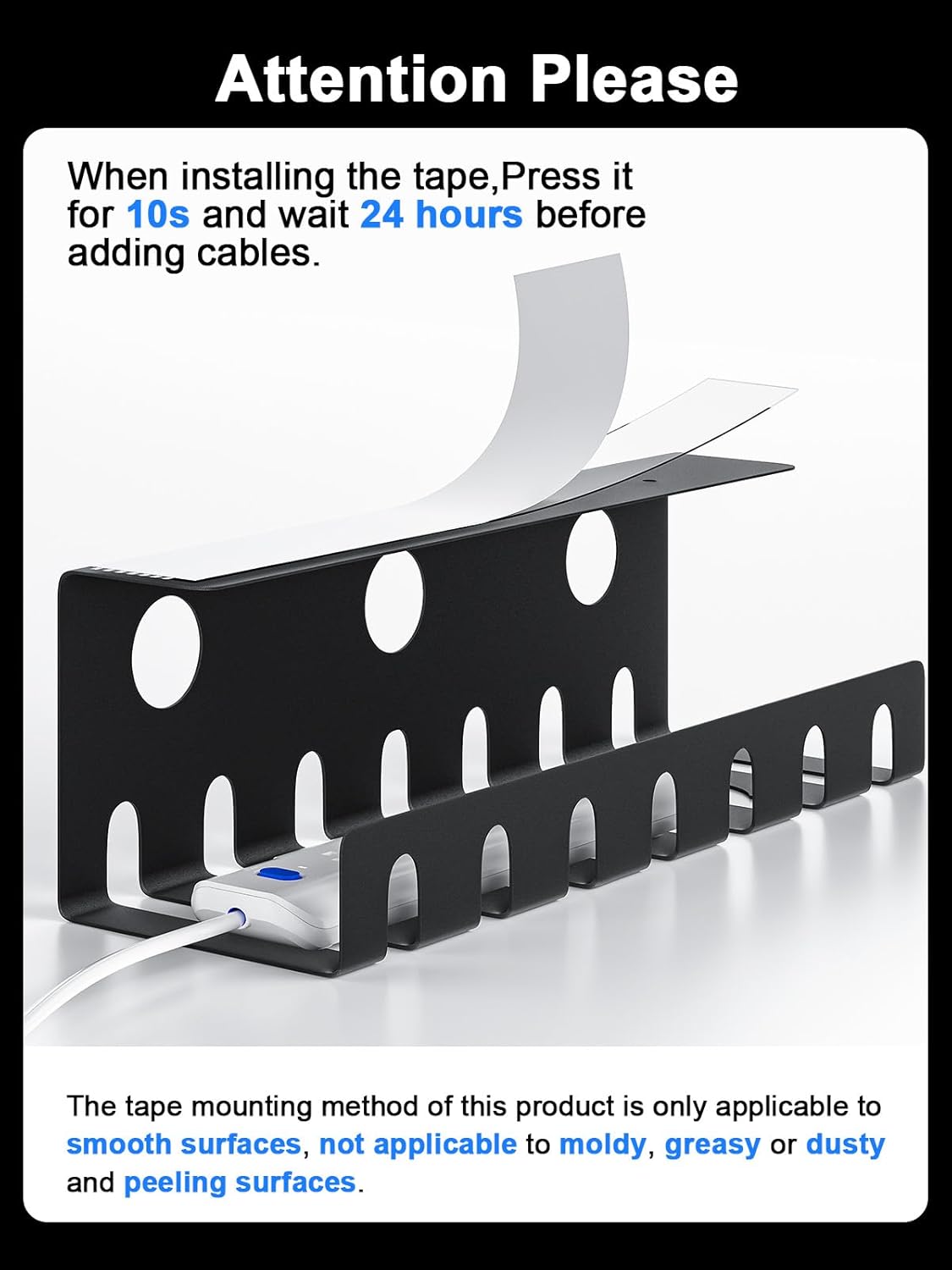 Delamu 2 Pack Metal Under Desk Cable Management Tray, U Channel Cord Organizer Box, Office Under Desk Cord Organizers, Cable Management with Various Accessories, Black, 15.75 Inches