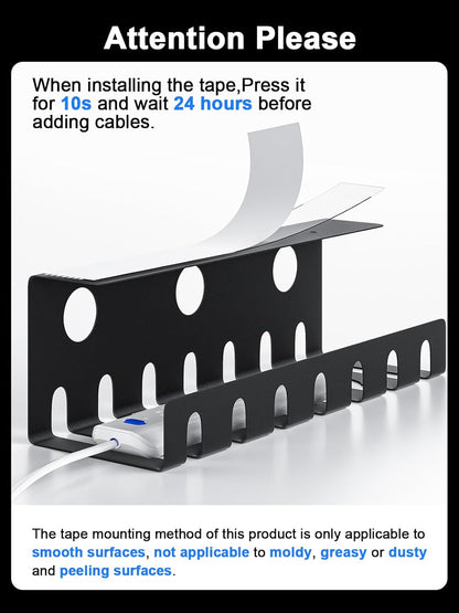 Delamu 2 Pack Metal Under Desk Cable Management Tray, U Channel Cord Organizer Box, Office Under Desk Cord Organizers, Cable Management with Various Accessories, Black, 15.75 Inches