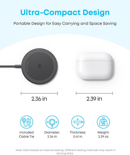 Anker Zolo Magnetic Wireless Charger, Qi2 Certified 15W MagSafe-Compatible Wireless Charging Pad, for iPhone 16/15/14/13 Series, AirPods, and More (Adapter Not Included) (Black, 1 Pack)