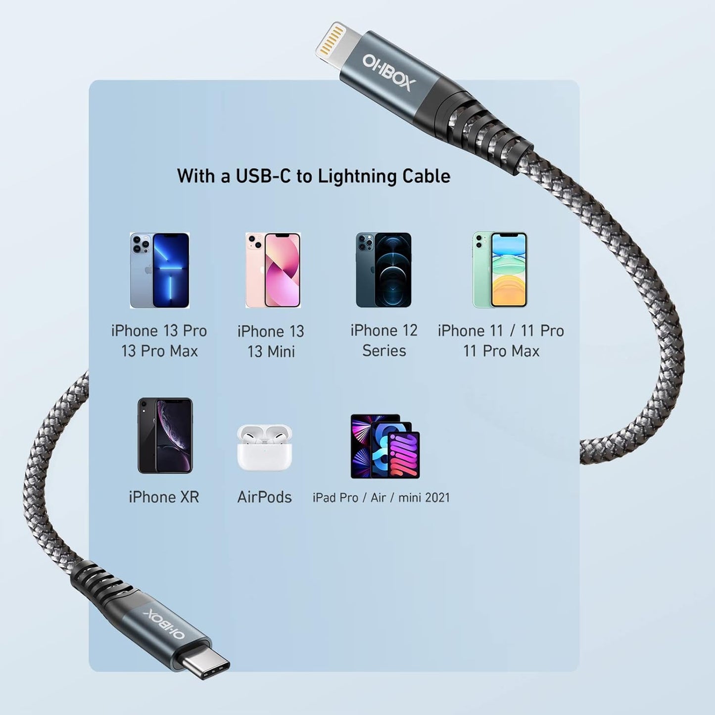ohbox USB-C to Lightning Cable 3FT 3Pack iPhone Charger Fast Charging Braided Type C Charging Cord Compatible with iPhone 14 13 13 Pro Max 12 12 Pro Max 11 XS XR X 8 iPad