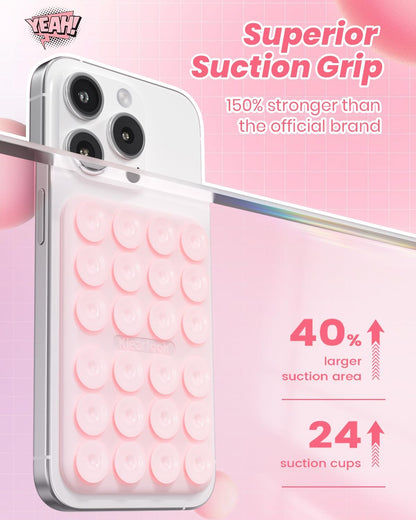 Klearlook Magnetic Suction Phone Mount for MagSafe Case, Silicone Sticky Phone Grip Holder for iPhone 16/15/14/13/12 Series, Removable Hands-Free Video/Selfie, Women Girl Teen Gift, Light Pink