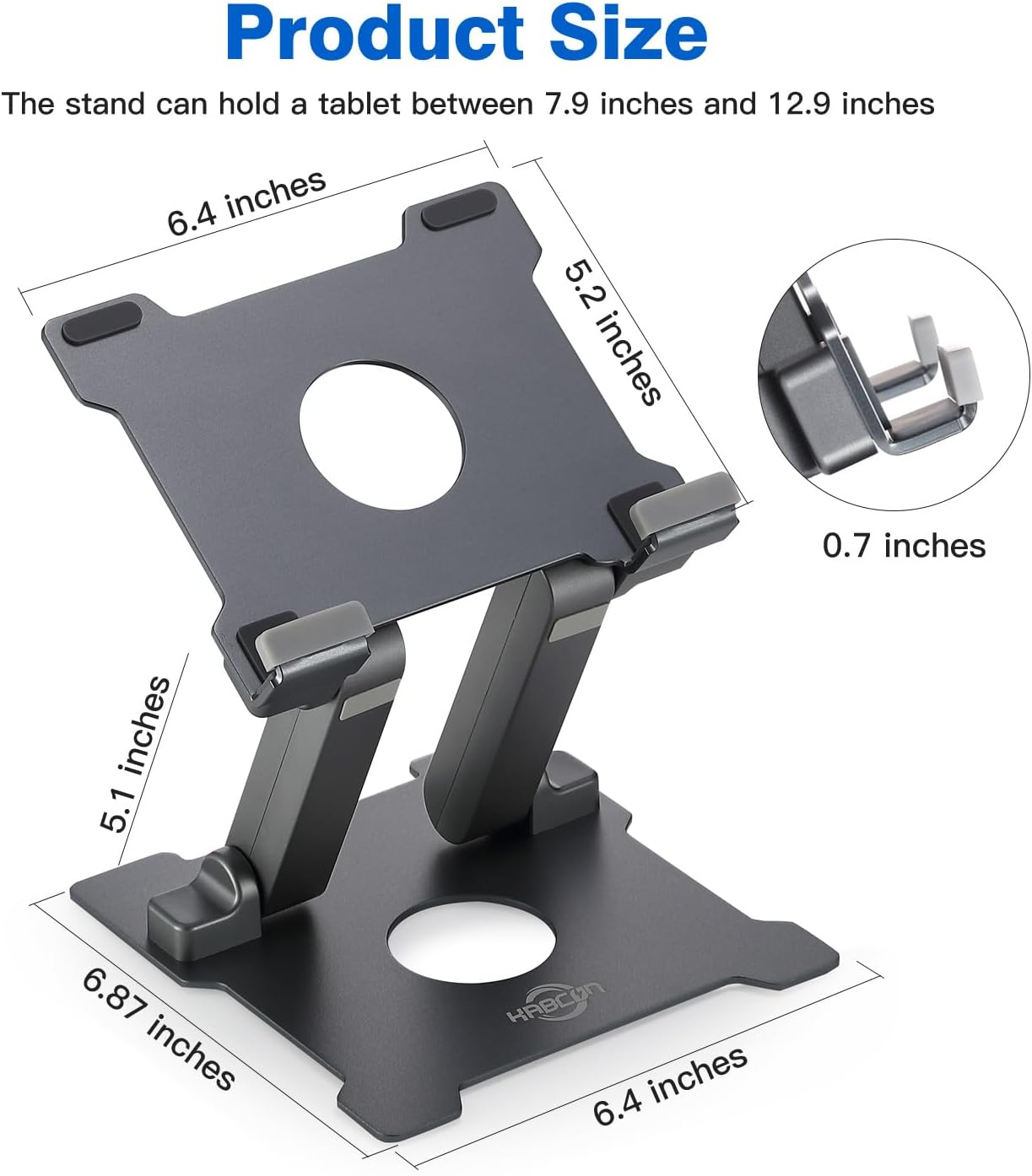 KABCON Adjustable Aluminum Tablet Stand (7-13.5 inch), Compatible with iPad, Surface Pro, FIRD HD 10, Samsung Galaxy Tab E, ASUS Transformer & Other Devices