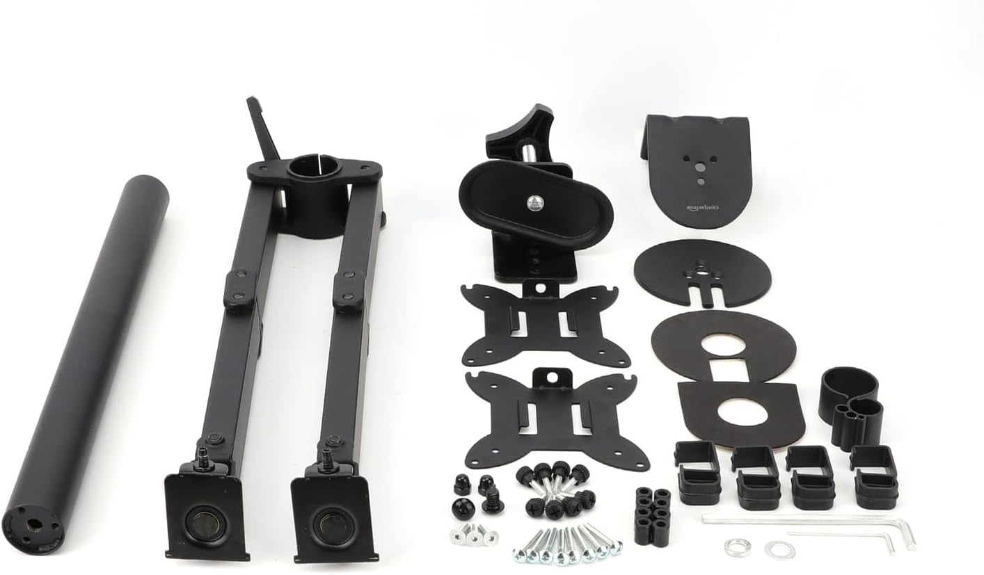 Amazon Basics Adjustable Dual Computer Monitor Arm Mount, Holds up to 32" Monitors, Black