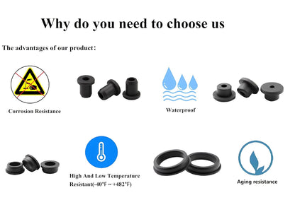 25 pcs 5/16" Drill Hole，3/16" ID Black Silicone Top hat Rubber Grommets for Wiring，Automotive，Firewall，Hole Plug，Desk，Screw，Water and Gas Pipe，Drain，House Siding，Cable Bushing，Glass，Wire Plug