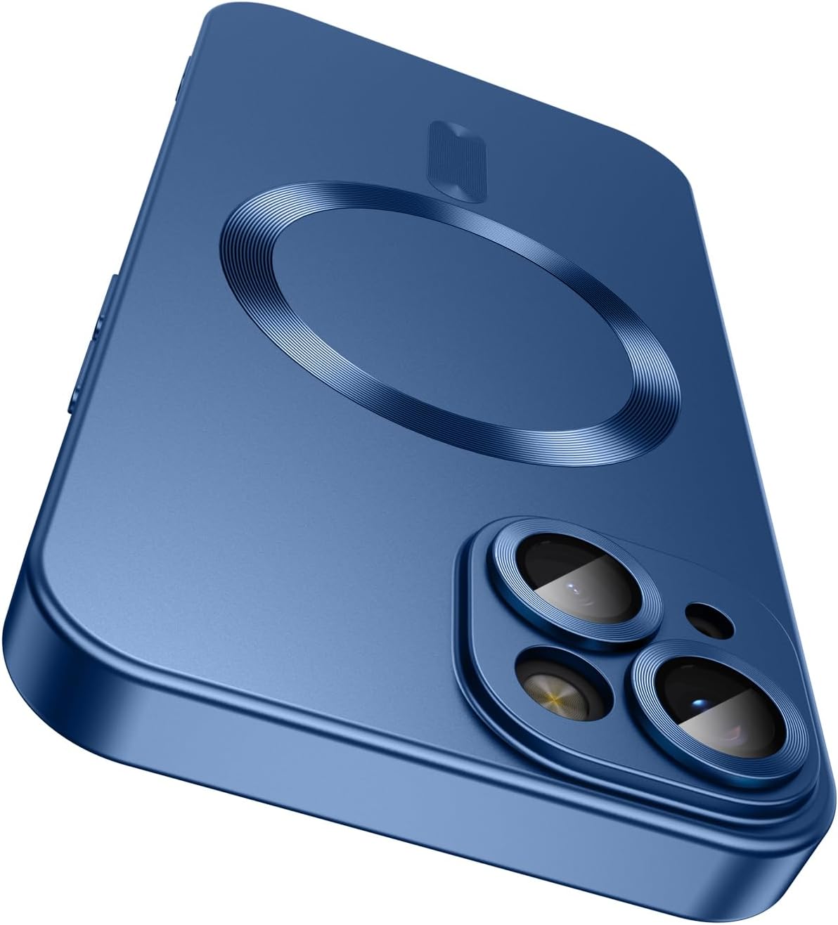 Magnetic for iPhone 14 Case [Compatible with MagSafe][Built-in Camera Lens Protector] Slim Soft Silicone Bumper Shockproof Metallic Luster Phone Case (Blue)