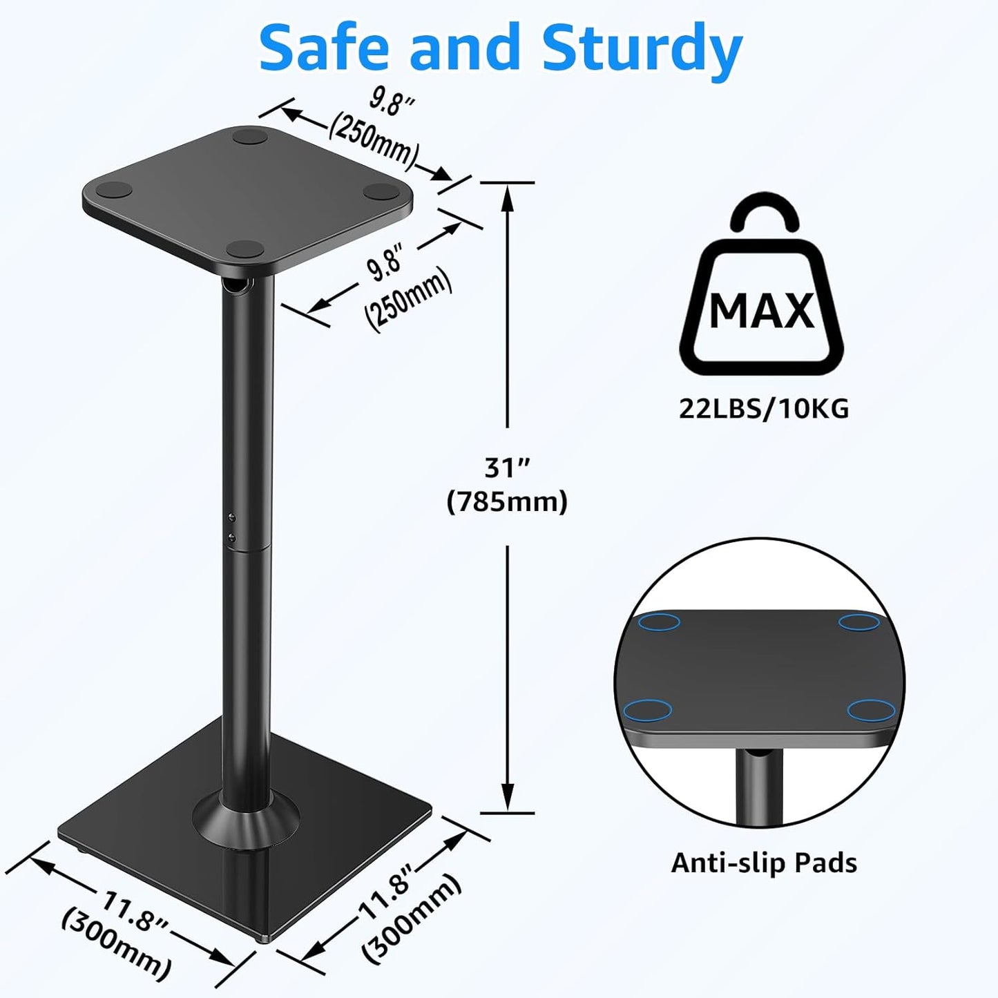 MOUNTUP Universal Speaker Stands Pair for Surround Sound, 31" Height Floor Speaker Stands, Holds Bookshelf Speaker Satellite Speaker Large Speaker, Up to 22LBS Cable Concealing 9.8" Plate Black MU9132