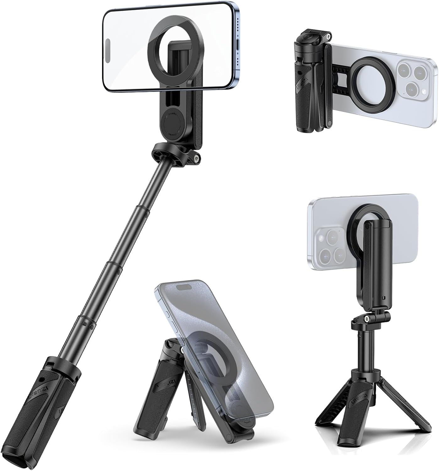 ULANZI JJ03 Magnetic Tripod for Phone with Remote Control, 3-in-1 Selfie Stick Handle Grip 360° Rotation Extendable Stand for iPhone Android Phones
