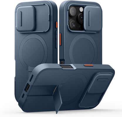 SURITCH for iPhone 16 Pro Case with Slide Camera Cover and Adjustable Kickstand, Compatible with MagSafe, Shockproof Bumper Case Slim Protective Cover for iPhone 16 Pro 6.3 Inch,Blue