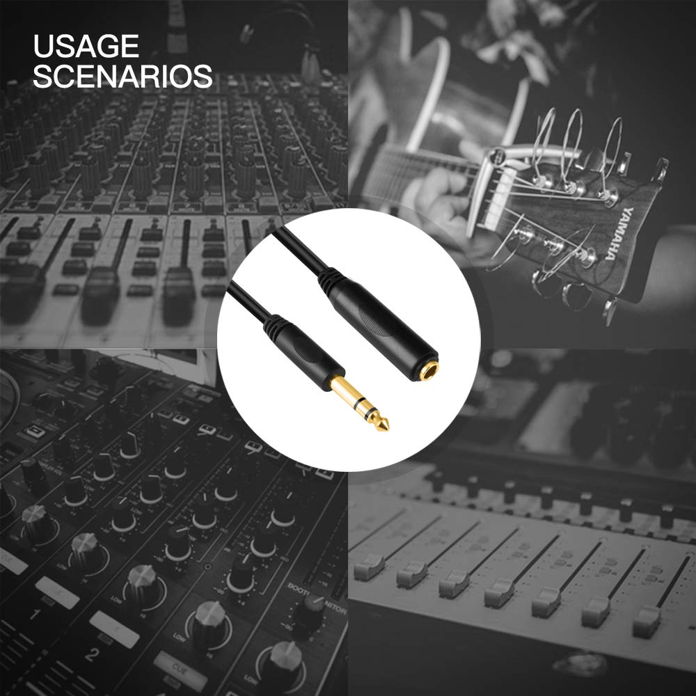 Devinal 1/4 Extension Cord, 1/4" Male to Female Cable, 6.35mm Quarter inch Gold Plated Audio Cable Stereo Cord, 15 Feet 4.5Meters