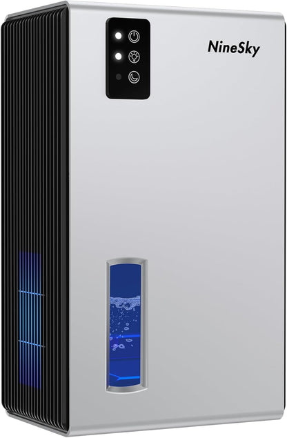 NineSky Dehumidifiers for Home, 95 OZ Water Tank, (1000 sq.ft) Dehumidifiers for Bathroom Bedroom Basement with Auto Shut Off,7 Colors LED Light(Silver)