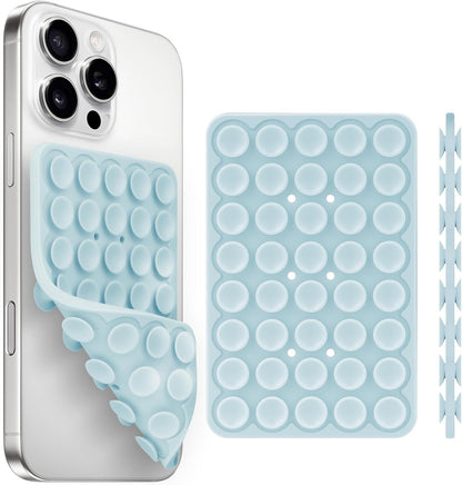Silicone Suction Cup Phone Case Mount Double Sided, Phone Accessories Hands-Free Strong Grip Holder for Selfies and Videos, Silicon Phone Stand for iPhone and Android Light Blue