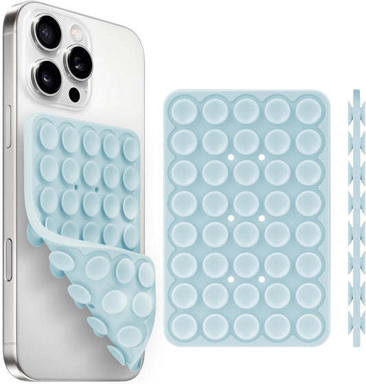 Silicone Suction Cup Phone Case Mount Double Sided, Phone Accessories Hands-Free Strong Grip Holder for Selfies and Videos, Silicon Phone Stand for iPhone and Android Light Blue