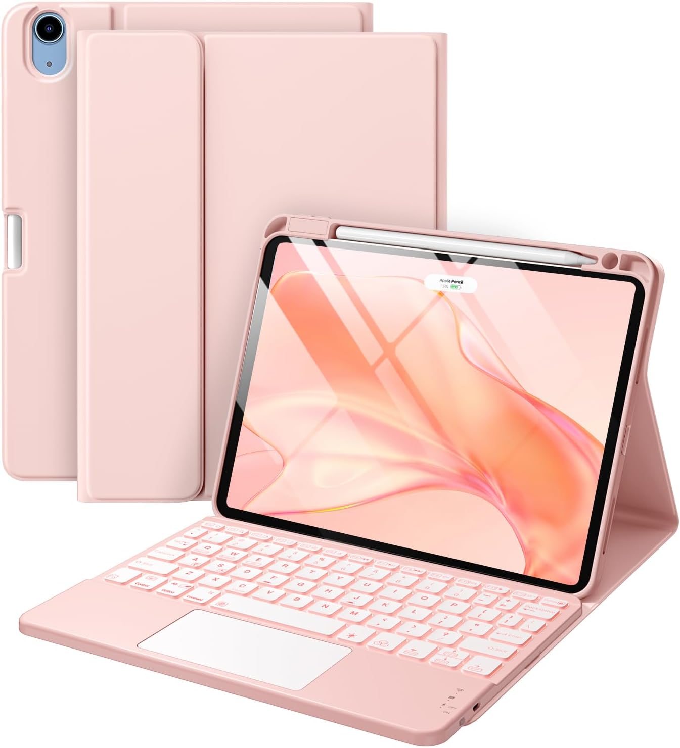 Compatible with iPad Air 11 Inch & Air 5th/ Air 4th Generation Case with Keyboard - Multi-Touch Trackpad, 7-Color Backlit, Detachable Folio Cover for Air 11-inch M3/M2 (2025/2024) (Light Pink)